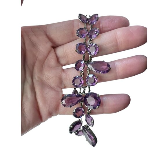 Amethyst Colored Rivière Necklace With Teardrop Accents 15” Glass Crystal - Picture 8 of 12